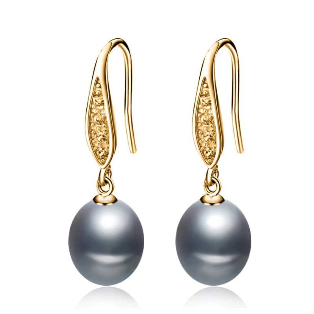 Stunning Simulated Diamond Freshwater Pearl Drop Earrings in Gold-3
